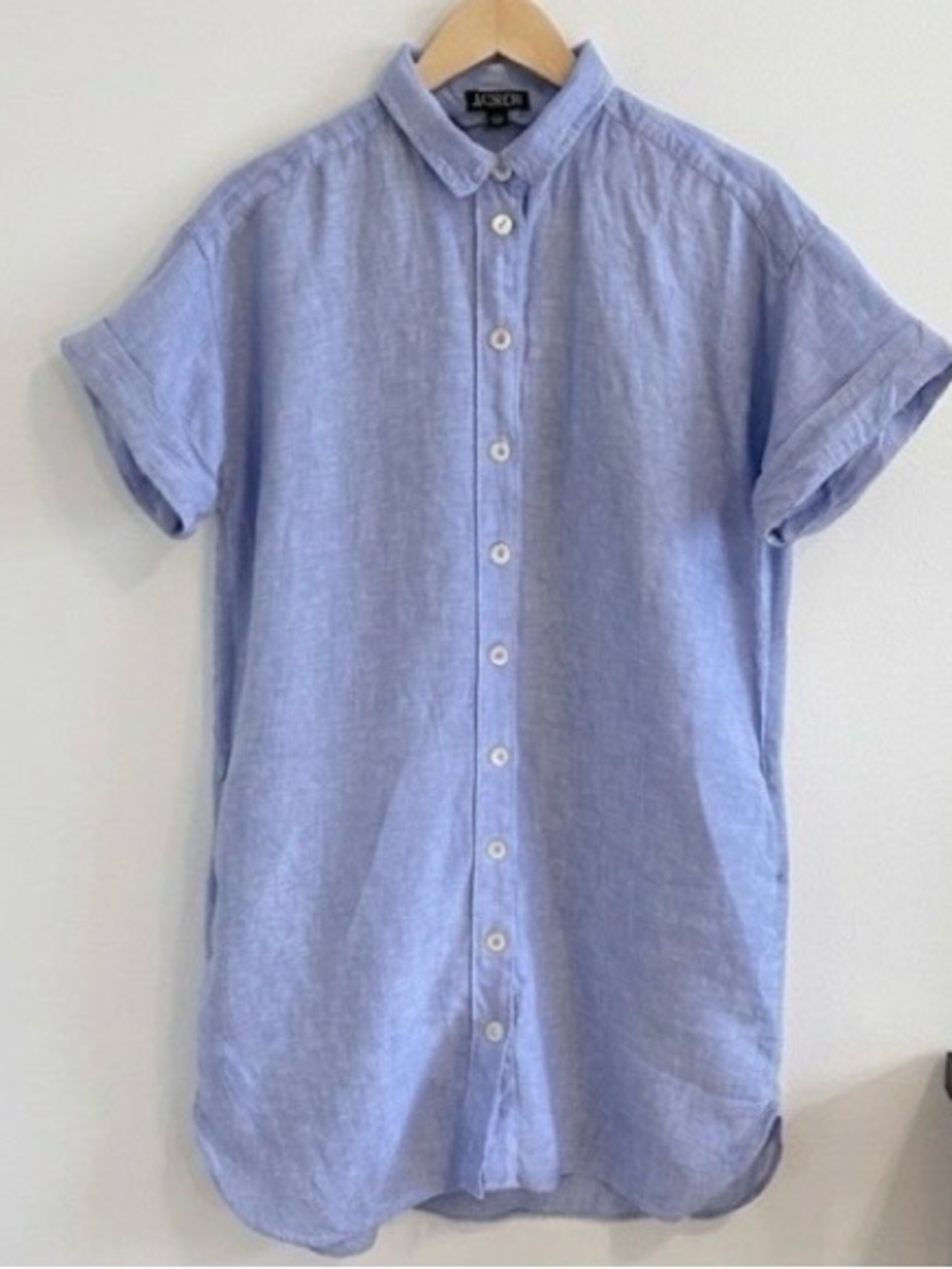 J.Crew 100% Linen Shirt Dress Tunic Women Small Light Blue Button Front Pockets - Picture 2 of 11